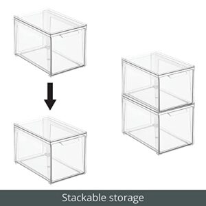 mDesign Plastic Stackable Bathroom Storage with Pull Out Bin Organizer Drawer for Cabinet, Vanity, Shelf, Cupboard, Cabinet, or Closet Organization - Lumiere Collection - 2 Pack - Clear