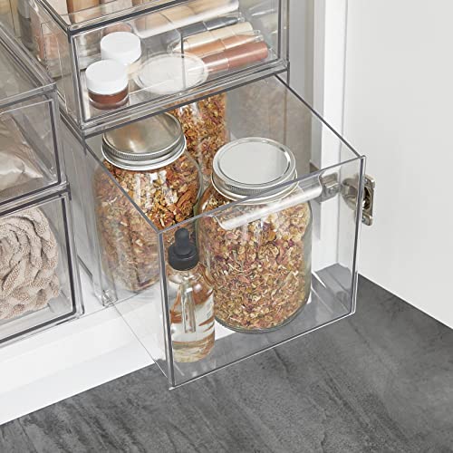 mDesign Plastic Stackable Bathroom Storage with Pull Out Bin Organizer Drawer for Cabinet, Vanity, Shelf, Cupboard, Cabinet, or Closet Organization - Lumiere Collection - 2 Pack - Clear