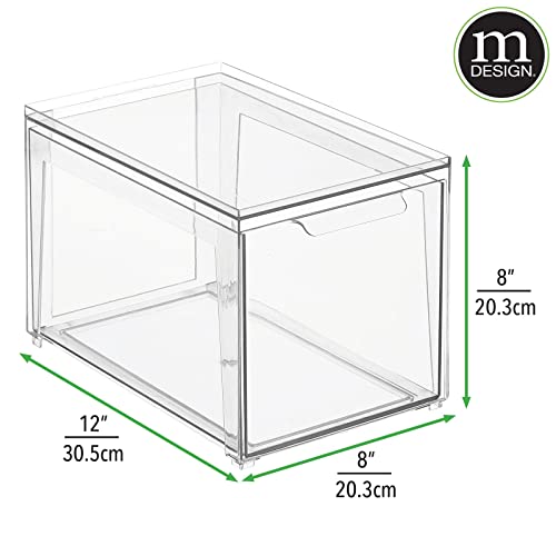 mDesign Plastic Stackable Bathroom Storage with Pull Out Bin Organizer Drawer for Cabinet, Vanity, Shelf, Cupboard, Cabinet, or Closet Organization - Lumiere Collection - 2 Pack - Clear