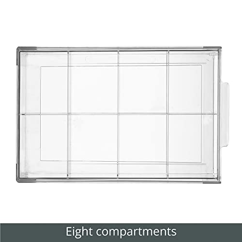 mDesign Plastic Kitchen and Pantry Organizer with Divided Drawer - Stackable Bin with 8 Sections for Tea and Snack Food - Perfect for Organizing Cabinet, Fridge - Lumiere Collection - 4 Pack - Clear