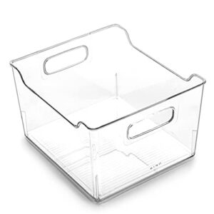 bino | plastic storage bins - 12 pack | the lodge collection | multi-use organizer bins | built-in handles | bpa-free | pantry organization | home organization | fridge organizer | freezer organizer
