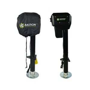bastion premier electric power tongue jack with cover | electric or manual operation | 3500lb a-frame capacity | 12v | front led | trailers, campers, motorhomes, rvs, boats, & more | bj3500cb