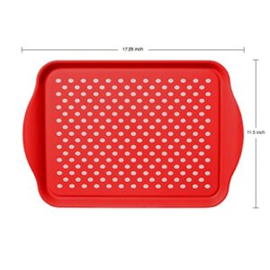 Oggi Anti Slip Serving Tray with Handles- Red Rectangle Tray - Ideal Tray for Eating, Breakfast Tray, Food Tray, Appetizer Tray, Serving, 5504.2, 17.5x11.5''