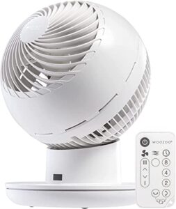 iris usa woozoo oscillating fan, vortex fan, dc motor quiet and eco friendly, 22 db on low, 6-in-1 fan w/ remote/ 8 speed settings, 82 ft max air distance, medium, white (594343)