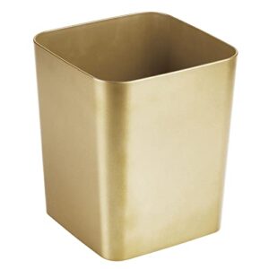 mdesign small square metal 2.3 gallon trash can wastebasket garbage container bin for bathroom, powder room, bedroom - holds waste and recycling - unity collection - soft brass