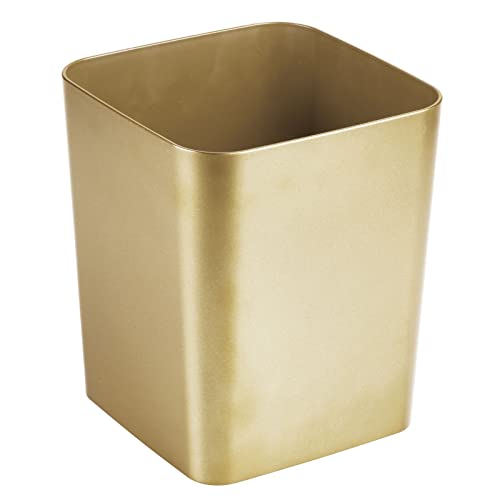 mDesign Small Square Metal 2.3 Gallon Trash Can Wastebasket Garbage Container Bin for Bathroom, Powder Room, Bedroom - Holds Waste and Recycling - Unity Collection - Soft Brass