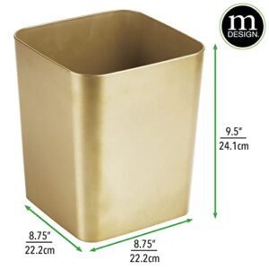 mDesign Small Square Metal 2.3 Gallon Trash Can Wastebasket Garbage Container Bin for Bathroom, Powder Room, Bedroom - Holds Waste and Recycling - Unity Collection - Soft Brass