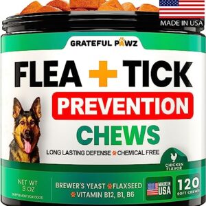 Flea and Tick Prevention for Dogs Chewables - Natural Dog Flea & Tick Control Supplement - Flea and Tick Chews for Dogs - Oral Flea Pills for Dogs - All Breeds and Ages - Soft Tablets - Made in USA