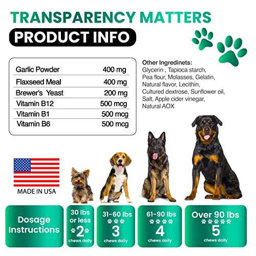 Flea and Tick Prevention for Dogs Chewables - Natural Dog Flea & Tick Control Supplement - Flea and Tick Chews for Dogs - Oral Flea Pills for Dogs - All Breeds and Ages - Soft Tablets - Made in USA