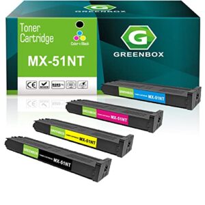 greenbox compatible mx-51nt toner cartridge replacement for sharp mx-51nt mx-51ntba mx-51ntca mx-51ntma mx-51ntya for mx-4110n mx-4111n  mx-4140n mx-4141n mx-5110n mx-5111n mx-5140n mx-5141n (4 pack)