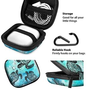 WIRESTER Portable Wireless Headphone Case, Earphone Storage Bag Carrying Case, Earbud Holder with Black Carabiner Compatible with Apple Airpods - Ocean Sea Turtles