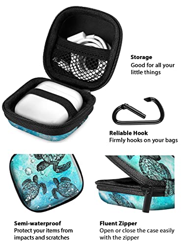 WIRESTER Portable Wireless Headphone Case, Earphone Storage Bag Carrying Case, Earbud Holder with Black Carabiner Compatible with Apple Airpods - Ocean Sea Turtles