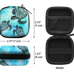 WIRESTER Portable Wireless Headphone Case, Earphone Storage Bag Carrying Case, Earbud Holder with Black Carabiner Compatible with Apple Airpods - Ocean Sea Turtles