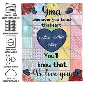 PREZZY Grandma Blanket from Grandkids Best Great Gma Soft Throw Blanket Sunflower Touch Heart Flannel Fleece Blankets and Throws for Couch Living Room Personalized Mothers Day Warm Blanket