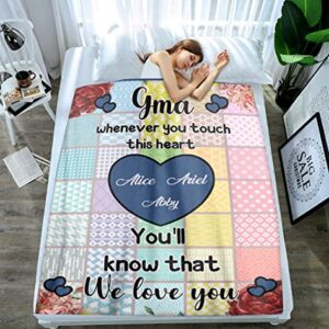 PREZZY Grandma Blanket from Grandkids Best Great Gma Soft Throw Blanket Sunflower Touch Heart Flannel Fleece Blankets and Throws for Couch Living Room Personalized Mothers Day Warm Blanket