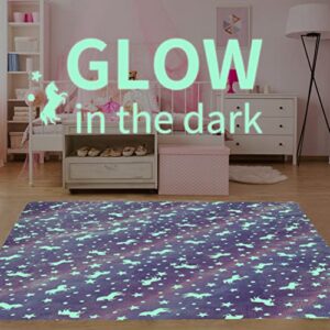 QH Purple Seamless Unicorn Pattern Glow in The Dark Area Rug Area Rug for Living Room Bedroom Playing Room Size 5'x6'