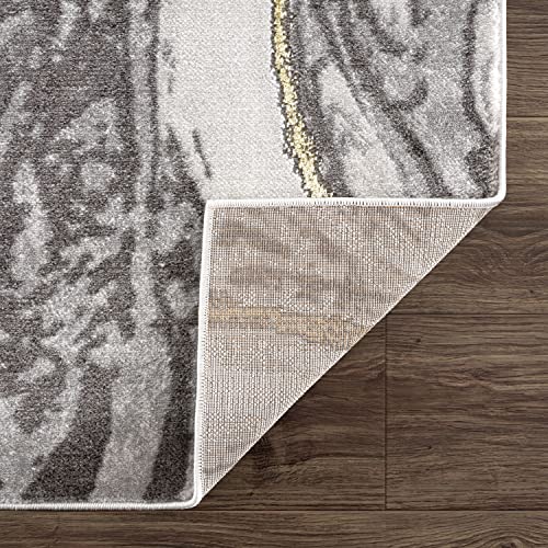 Abani Contemporary Grey & Metallic Gold Marble Area Rug, 5'3" x 7'6"(5'x8') Non-Shed Modern Rugs Marble Print Dining Room Rug