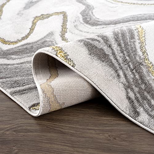 Abani Contemporary Grey & Metallic Gold Marble Area Rug, 5'3" x 7'6"(5'x8') Non-Shed Modern Rugs Marble Print Dining Room Rug