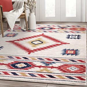 abani rugs tribal design red & beige living room rug - premium southwestern style non-shedding 5'3" x 7'6" (5x8) area rug