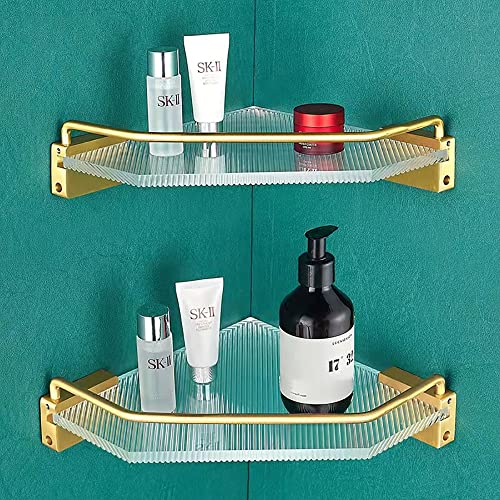 HSXJJ Acrylic Corner Shelf,Acrylic Shelves for Bathroom Shower Corner Shelf with Rail Drill Adhesive Dual Purpose Wall Mount Bathroom Rack…