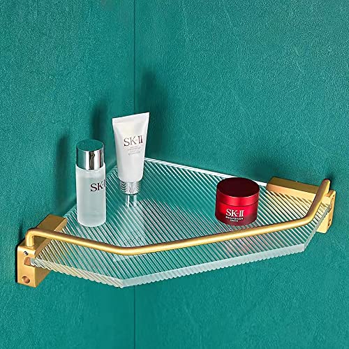 HSXJJ Acrylic Corner Shelf,Acrylic Shelves for Bathroom Shower Corner Shelf with Rail Drill Adhesive Dual Purpose Wall Mount Bathroom Rack…