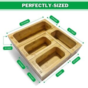 SEDENSA Ziplock Bag Storage Organizer for Kitchen Drawer, 4 Bamboo Storage Bag Organizer, Storage Bag Food Holders, Bamboo Ziplock Bag Organizer for Drawer, Compatible with Ziploc and More