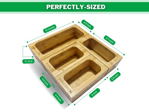 SEDENSA Ziplock Bag Storage Organizer for Kitchen Drawer, 4 Bamboo Storage Bag Organizer, Storage Bag Food Holders, Bamboo Ziplock Bag Organizer for Drawer, Compatible with Ziploc and More