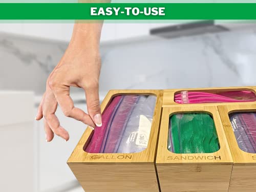 SEDENSA Ziplock Bag Storage Organizer for Kitchen Drawer, 4 Bamboo Storage Bag Organizer, Storage Bag Food Holders, Bamboo Ziplock Bag Organizer for Drawer, Compatible with Ziploc and More