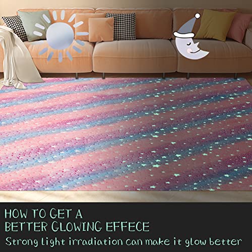 QH Multicolour & Stars Pattern Glow in The Dark Area Rug Area Rug for Living Room Bedroom Playing Room Size 5'x6'