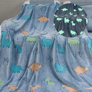 qh seamless cute dinosaur glow in the dark throw blanket luminous blanket-fun, cozy fleece throw blanket made for great gifts 60in x 50in