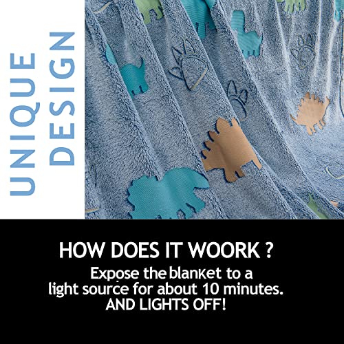 QH Seamless Cute Dinosaur Glow in The Dark Throw Blanket Luminous Blanket-Fun, Cozy Fleece Throw Blanket Made for Great Gifts 60in x 50in