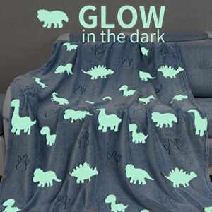 QH Seamless Cute Dinosaur Glow in The Dark Throw Blanket Luminous Blanket-Fun, Cozy Fleece Throw Blanket Made for Great Gifts 60in x 50in
