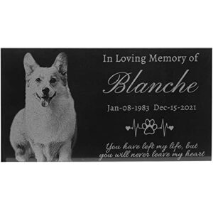 gygyl pet memorial stones, black granite memorial garden stone engraved with pet's photo, customized grave marker, gifts for someone who lost a loved one, or pet, dog, cat (11x6 inches)