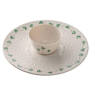 belleek shamrock chip & dip set, fine parian china