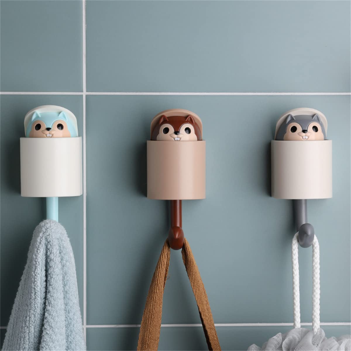 Lixiaoman Hidden Squirrel Hooks Cute Kids Coat Hooks Decorate Walls Bathrooms Kitchens for Hanging Keys, Coats, Towels, Backpacks, Bags