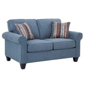 american furniture classics series model 8-020-a330v8 loveseat with two abstract chenille pillows love seats, indigo blue