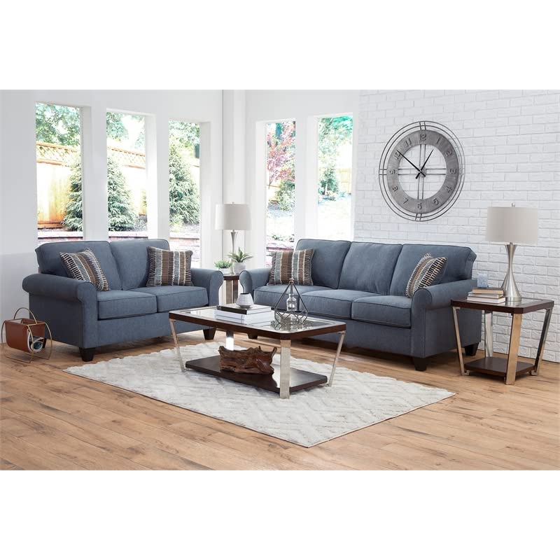 American Furniture Classics Series Model 8-020-A330V8 Loveseat with Two Abstract Chenille Pillows Love Seats, Indigo Blue