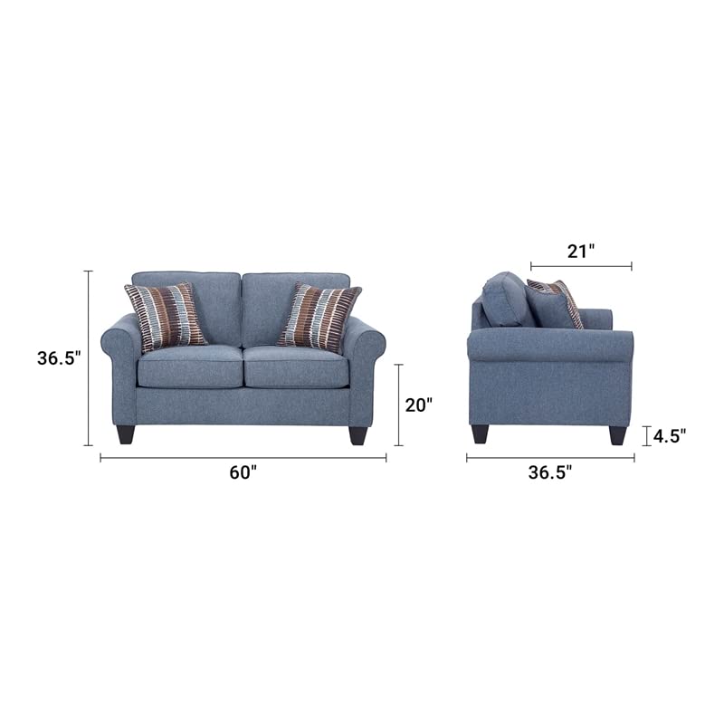 American Furniture Classics Series Model 8-020-A330V8 Loveseat with Two Abstract Chenille Pillows Love Seats, Indigo Blue