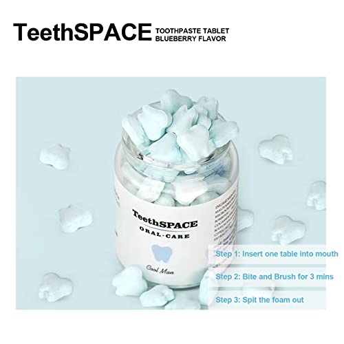 TeethSPACE Eco Friendly Travel Size Toothpaste Tablets,Teeth Whitening&Fresh Breath,Natural Blueberry Flavor,Fluoride Free,TSA Compliant,Plastic-Free,65 Tablets