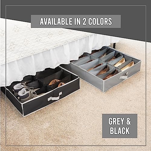 Under Bed Shoe Storage Organizer - Set of 2 – TEAR-RESISTANT Heavy Duty 600D Material - Shoe Organizer Under Bed - Fits Men's and Women's Shoes, High Heels, and Sneakers - Up to 32 Pairs - Extra-Strong Zipper - Grey - Perfect for College Dorms