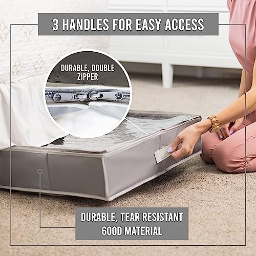 Under Bed Shoe Storage Organizer - Set of 2 – TEAR-RESISTANT Heavy Duty 600D Material - Shoe Organizer Under Bed - Fits Men's and Women's Shoes, High Heels, and Sneakers - Up to 32 Pairs - Extra-Strong Zipper - Grey - Perfect for College Dorms