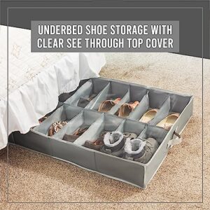 Under Bed Shoe Storage Organizer - Set of 2 – TEAR-RESISTANT Heavy Duty 600D Material - Shoe Organizer Under Bed - Fits Men's and Women's Shoes, High Heels, and Sneakers - Up to 32 Pairs - Extra-Strong Zipper - Grey - Perfect for College Dorms