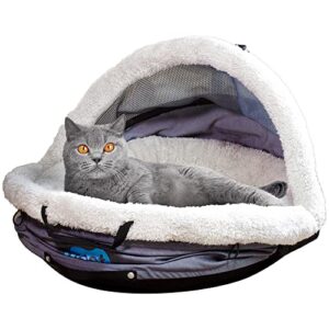 nest & go 3-1 portable pet bed, pet carrier and removable waste tray, for travel with cats and small dogs, washable super soft pillow, grey with handles, holds up to 20 lbs.
