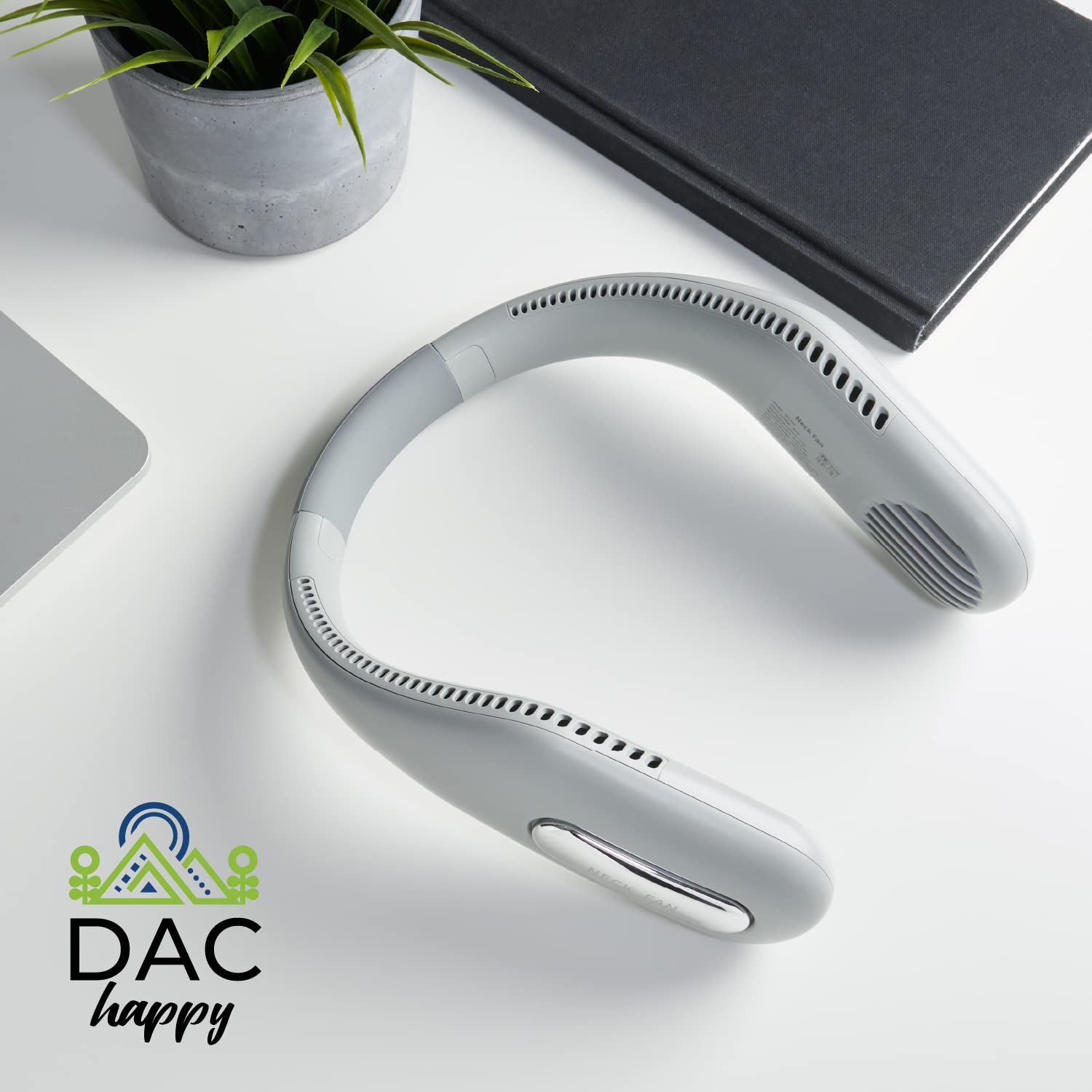 DAC happy Portable Neck Fan - Bladeless Personal Neck Cooling Fan - Wearable - Around The Neck Fan - Cools Fast - Will Not Pull Hair - Rechargeable