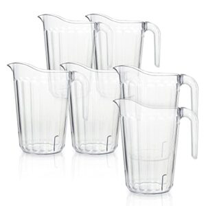 arrow home products clear plastic pitcher, 60 ounce - 6 pack bulk set for bars and restaurants - space-saving stackable design - fill with ice water, beer - made in the usa, bpa free, dishwasher safe
