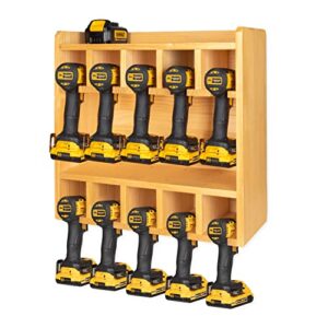 iron forge tools compact power tool organizer - fully assembled wood tool chest and 10 drill charging station, heavy duty storage shelves - great workshop organization and storage gift for men