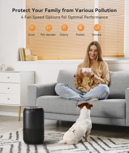 HEPA Air Purifiers for Bedroom- Dreamegg Quiet Air Purifiers for Pets Allergy Dander Odor for Small Room, Activated Carbon Filter for Pet Smell, Room Pet Air Cleaners Removes 99.97% Pollen Smoke Dust Mold