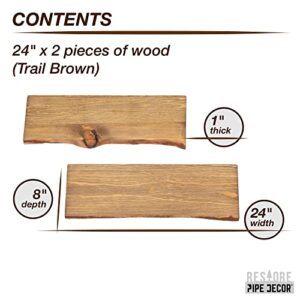 PIPE DECOR 24” Sustainable Trail Brown Live Edge Wood Shelf (Wood Only) 2-Pack