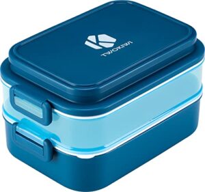 twokiwi bento box adult lunch box – lunch containers for adults – 7 cup bento lunch box with 3 compartments & fork, microwave,dishwasher & freezer safe (ocean blue)