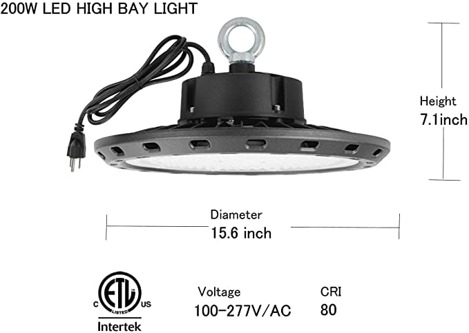 Q QINGCHEN Warm White 3000K 2700K LED High Bay Light 200W,ETL Certified Full Spectrum UFO High Bay LED Shop Light for Factory Work Shop Plant Growth